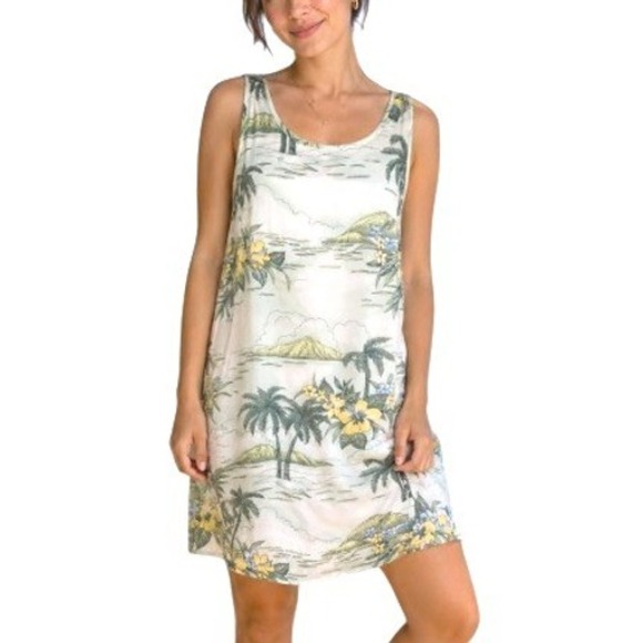 Tommy Bahama Dresses & Skirts - Tommy Bahama Tropical Palm Tree Hibiscus Rayon Shift Dress White Green L